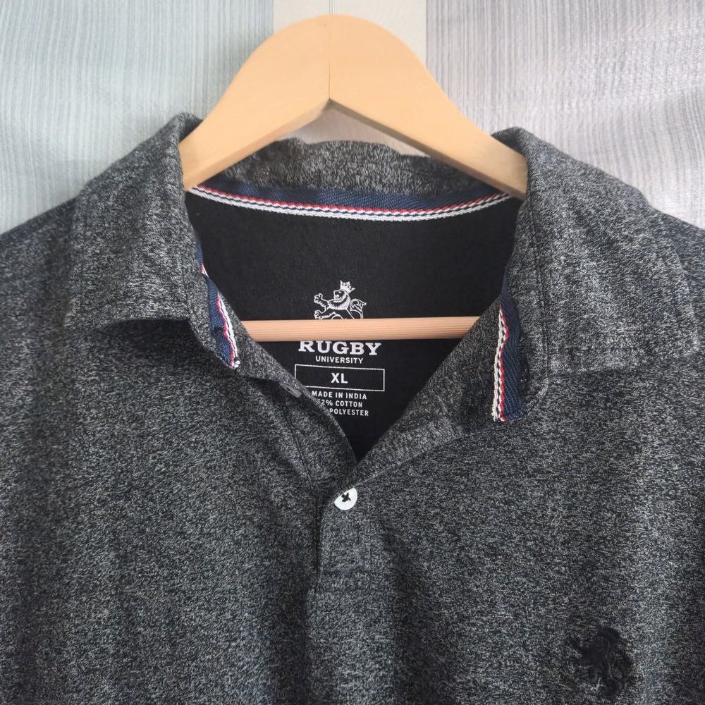 Rugby‎ University Mens XL Short Sleeve Polo Shirt Charcoal Grey Lion Crest